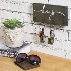 img 2 attached to 🔑 Efficient Key Organization: MyGift Rustic Gray Wood Wall Mounted Key Storage Rack with 4 Hanging Hooks