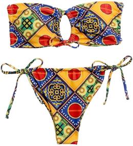 img 4 attached to 👙 SOLY HUX Women's Print Bandeau Top and Tie Side Bikini Set: Chic 2 Piece Swimsuits for a Stylish Summer