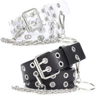 👖 stylish werforu 2 pack double grommet belt: fashionable punk pu leather belt for women jeans logo