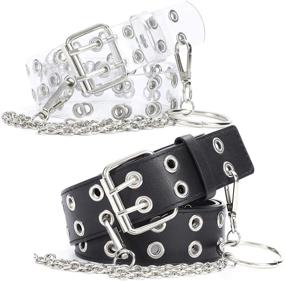 img 4 attached to 👖 Stylish WERFORU 2 Pack Double Grommet Belt: Fashionable Punk PU Leather Belt for Women Jeans