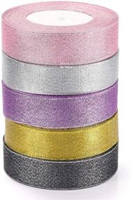 img 3 attached to 🎀 FLOWVE Metallic Glitter Ribbon Set - 125 Yards of 1 inch/2.5cm Ribbon for Gift Wrapping and Party Decor - Golden, Silvery, Silver-Black, Pink, Purple