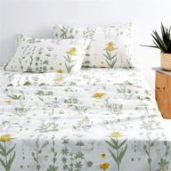 🌼 wake in cloud - botanical sheet set: queen size 100% cotton bedding with yellow flowers and green leaves floral garden pattern on white (4pcs) - high-quality and stylish logo