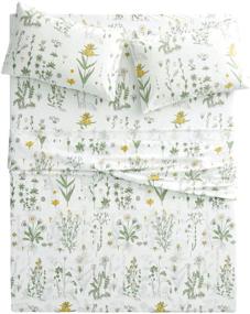 img 2 attached to 🌼 Wake In Cloud - Botanical Sheet Set: Queen Size 100% Cotton Bedding with Yellow Flowers and Green Leaves Floral Garden Pattern on White (4pcs) - High-Quality and Stylish