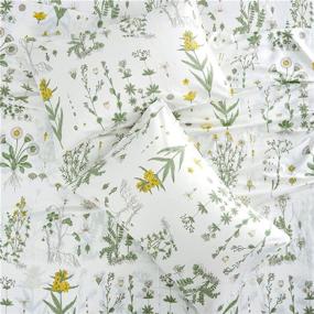 img 1 attached to 🌼 Wake In Cloud - Botanical Sheet Set: Queen Size 100% Cotton Bedding with Yellow Flowers and Green Leaves Floral Garden Pattern on White (4pcs) - High-Quality and Stylish