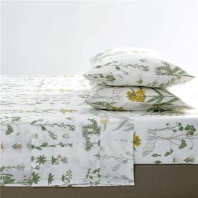 img 3 attached to 🌼 Wake In Cloud - Botanical Sheet Set: Queen Size 100% Cotton Bedding with Yellow Flowers and Green Leaves Floral Garden Pattern on White (4pcs) - High-Quality and Stylish