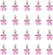 🎗️ ph pandahall 20pcs pink ribbon awareness charms: enamel angel wing pendant charms for breast cancer ribbons lapels, women's necklace bracelet crafts logo