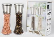 🧂 premium stainless steel salt and pepper grinders - adjustable ceramic grinders - elegant glass bottoms - set of 2 logo