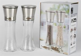 img 2 attached to 🧂 Premium Stainless Steel Salt and Pepper Grinders - Adjustable Ceramic Grinders - Elegant Glass Bottoms - Set of 2