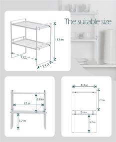 img 2 attached to 📦 Shantton 2-Pack Кухонная Органайзерная Полка для Шкафов - Хранение в Комнате Питания, Ванной, Спальне, Офисе, на Столе, на Письменном Столе - Стальная Каркас, Стекабельная, Устойчивая к Ржавчине, Не скользящая - Белая