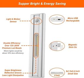 img 3 attached to 🔦 Ultra-Energy-Saving Rechargeable LED Motion Sensor Cabinet Light – 6 Inch 0.75W 3000K Silver – Battery Operated Under Cabinet Light for Indoor Use - Closet Light with Motion Activation