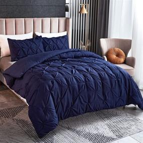img 3 attached to 💤 Navy King Size Pinch Pleated Comforter Set by AIKASY - 3 Piece Pintuck Bedding Collection including 2 Pillowcases - Luxurious Brushed Microfiber - Down Comforter Sets - Soft and Comfortable (Navy, King)