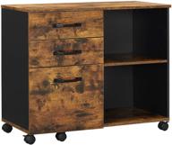 🗄️ vasagle industrial 3-drawer file cabinet: mobile lateral filing with open compartments - a4, letter sized documents, printer stand - rustic brown & black uofc041b01 logo