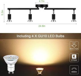 img 2 attached to 🔦 Unicozin LED 4-Light Track Lighting Kit: Black, Flexibly Rotatable Heads, 4-Way Ceiling Spotlights with LED GU10 Bulbs (4W, Warm White 2700K, 400LM)