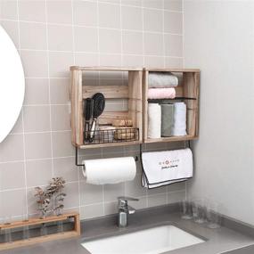 img 3 attached to 📚 Rustic Wall Shelf Organizer with Towel Bar and Paper Rack - X-cosrack 3 Tier, 2 Pack Floating Shelves with Removable Wire Shelf and Fence for Bathroom Kitchen Living Room - Wood Hanging Mounted