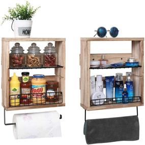 img 4 attached to 📚 Rustic Wall Shelf Organizer with Towel Bar and Paper Rack - X-cosrack 3 Tier, 2 Pack Floating Shelves with Removable Wire Shelf and Fence for Bathroom Kitchen Living Room - Wood Hanging Mounted