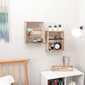 img 2 attached to 📚 Rustic Wall Shelf Organizer with Towel Bar and Paper Rack - X-cosrack 3 Tier, 2 Pack Floating Shelves with Removable Wire Shelf and Fence for Bathroom Kitchen Living Room - Wood Hanging Mounted