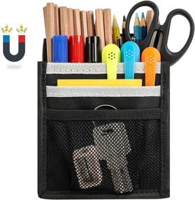 img 4 attached to Neodymium Magnetic Pencil Holder - 3 Compartment Pen 🖊️ Marker Organizer with Storage Pocket for Whiteboard, Refrigerator, Locker & More