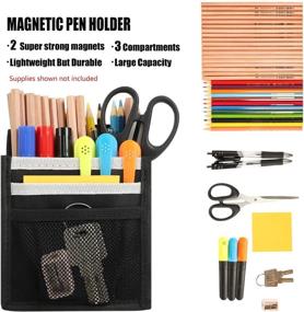 img 2 attached to Neodymium Magnetic Pencil Holder - 3 Compartment Pen 🖊️ Marker Organizer with Storage Pocket for Whiteboard, Refrigerator, Locker & More