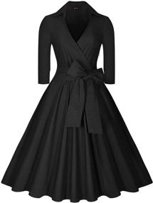 img 4 attached to 👗 Miusol Women's Vintage Swing Dress with Deep-V Neckline and Bow Belt: A perfect blend of classical charm and casual elegance