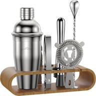 guchang cocktail shaker set - 10 piece stainless steel bar set with bamboo stand and accessories (silver) for bartenders logo