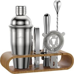 img 4 attached to Guchang Cocktail Shaker Set - 10 Piece Stainless Steel Bar Set with Bamboo Stand and Accessories (Silver) for Bartenders