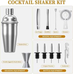 img 3 attached to Guchang Cocktail Shaker Set - 10 Piece Stainless Steel Bar Set with Bamboo Stand and Accessories (Silver) for Bartenders