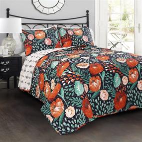 img 4 attached to 🌺 Lush Decor King Size Poppy Garden Quilt Set in Navy - 3 Piece Collection