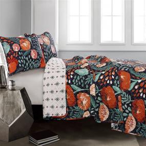 img 3 attached to 🌺 Lush Decor King Size Poppy Garden Quilt Set in Navy - 3 Piece Collection