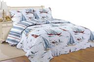 🌊 coastal prints reversible bedspread, coverlet, and quilt set - sea, boat theme (king 90"x100") with two standard pillow shams: all for you logo