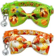 festive 2 pack thanksgiving cat collar: bowtie, bell & fall holiday theme for boys & girls logo