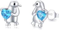 🐧✨ 925 sterling silver waysles penguin and hummingbird stud earrings with blue heart crystal - cute animal jewelry gift for women, girls, and teens logo