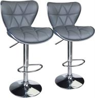 🐆 set of 2 grey leopard shell back swivel bar stools with adjustable height, pu leather padded seat and backrest logo