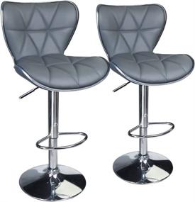 img 4 attached to 🐆 Set of 2 Grey Leopard Shell Back Swivel Bar Stools with Adjustable Height, PU Leather Padded Seat and Backrest