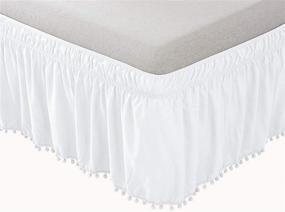 img 4 attached to 🛏️ Pom Pom White Bed Skirt Queen/King Size - Adjustable Elastic Belt, 14 Inch Drop, Wrap Around Dust Ruffle