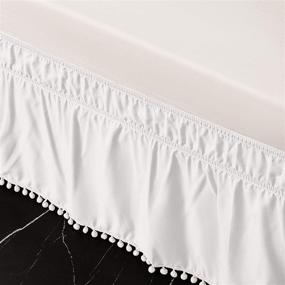 img 3 attached to 🛏️ Pom Pom White Bed Skirt Queen/King Size - Adjustable Elastic Belt, 14 Inch Drop, Wrap Around Dust Ruffle