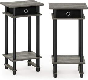 img 2 attached to 🌳 FURINNO Turn-N-Tube Tall End Table: Sleek French Oak Grey Design with Dual Black Shelves