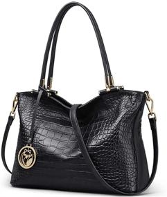 img 4 attached to Stylish Leather Satchel Handbags: Crocodile Top-handle Shoulder Purses for Women