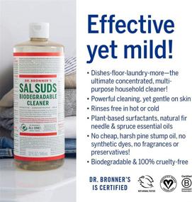 img 1 attached to 🌲 Dr. Bronner's Sal Suds Biodegradable Cleaner (32oz, 2-Pack) - Powerful All-Purpose Pine Cleaner for Floors, Dishes, and Laundry - Concentrated, Cuts Grease and Dirt - Gentle yet Effective