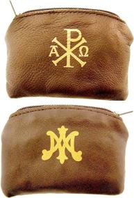 img 1 attached to WJ Hirten Ave Maria and Chi Rho Cross Sheepskin Leather Rosary Case with Velvet Lining, Brown, 3.25 Inch