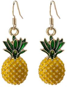 img 1 attached to 🍍 Vibrant 3D Fruit Yellow Pineapple Drop Charm Tassel Dangling Earrings - 18K Gold Plated