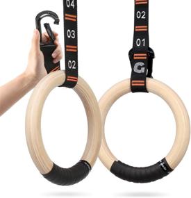 img 4 attached to Adjustable Wooden Gymnastic Rings with Non-Slip Straps and Quick 🏋️ Install Carabiner for Crossfit, Workout, Exercise, and Outdoor Training by Gonex