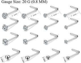 img 1 attached to 💎 FIBO STEEL 32 Pcs Stainless Steel L Shaped Nose Stud Set for Women - CZ Ball, Opal Moon, Star, Heart Labret Studs - 20G Body Piercing Jewelry