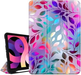 img 4 attached to 🌿 Hepix iPad Air 4th Gen Case | 10.9 inch | Pencil Holder 2020 | Frosted Colorful Dazzle Leaf | Trifold Protective Shockproof | Smart Cover Auto Sleep Wake | A2072 A2316 A2324 A2325