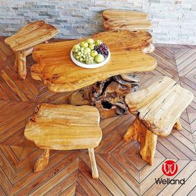 img 3 attached to 🪵 WELLAND Natural Wood Bench: Live Edge Stool Cedar Wood 21" L x 13" W x 18" H - Stylish and Durable Seating Solution