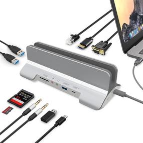 img 2 attached to USB C Laptop Docking Station Dual Monitor Stand for Mac Book Pro Air 13 HDMI+VGA USB C Dock with 3xUSB 3.0+USB-C 3.1 USB C PD Port RJ45 Ethernet 3.5mm Audio+Mic SD/TF USB C Dock Station