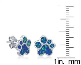 img 3 attached to 🐾 Sterling Silver/Rose Gold Paw Print Stud Earrings with Stunning Created Blue or Pink Opal Accents