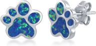 🐾 sterling silver/rose gold paw print stud earrings with stunning created blue or pink opal accents logo