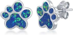 img 4 attached to 🐾 Sterling Silver/Rose Gold Paw Print Stud Earrings with Stunning Created Blue or Pink Opal Accents