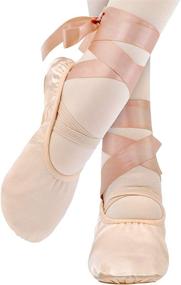 img 2 attached to 🩰 IJONDA Dansoft Ballet Shoes: Pink Satin Slippers for Girls and Women with Ribbons and Elastics - Perfect for Ballet Practice