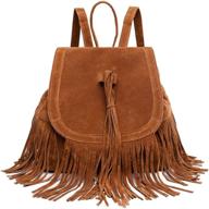 🎒 donalworld women's pu leather tassel backpack: stylish book & travel drawstring bag in brown logo